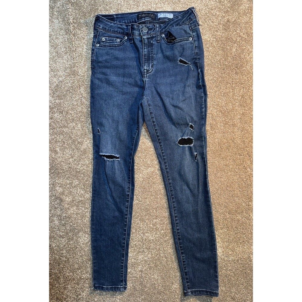 Aeropostale Womens‎ Mid Rise Ankle Jegging Distressed Ripped Jeans Dark Sz 2 Reg - Picture 2 of 8